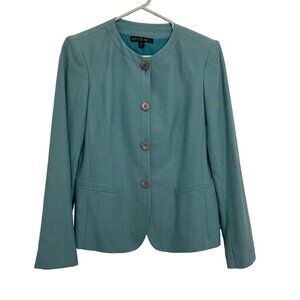 Lafayette 148 Womens Virgin Wool Silk Blend Button Front Coat Jacket Blue Size 6
